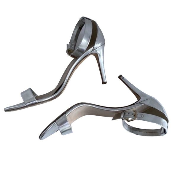 J. Crew 9 Silver Heels One Strap Ankle Strappy Open Sandals Holiday Party Formal - Picture 2 of 16